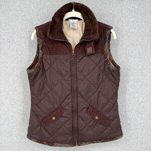 Cabi Womens Puffer Quilted Vest Size M Brown Plaid Corduroy Equestrian Style 694